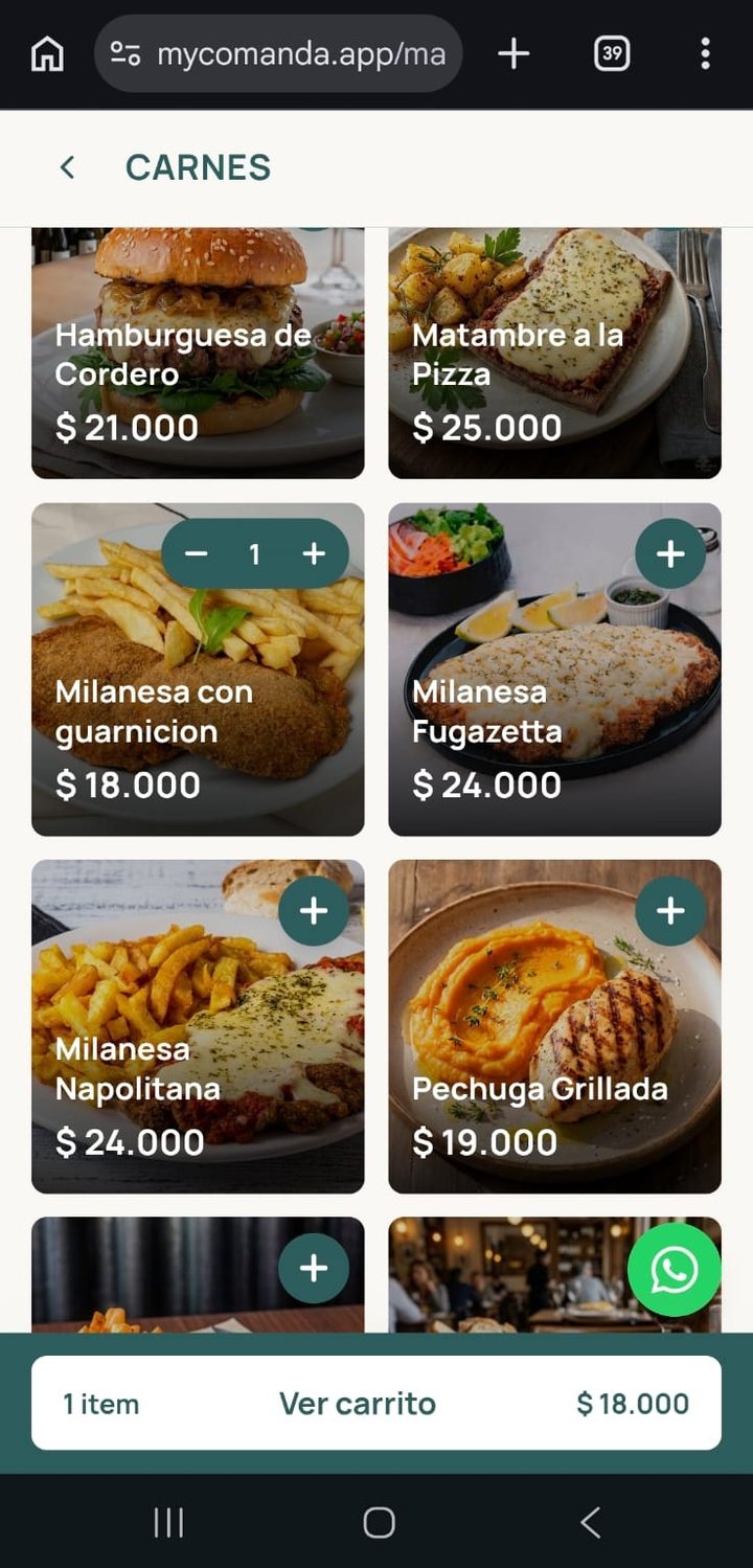 Comanda — menú QR, producto agregado al carrito
