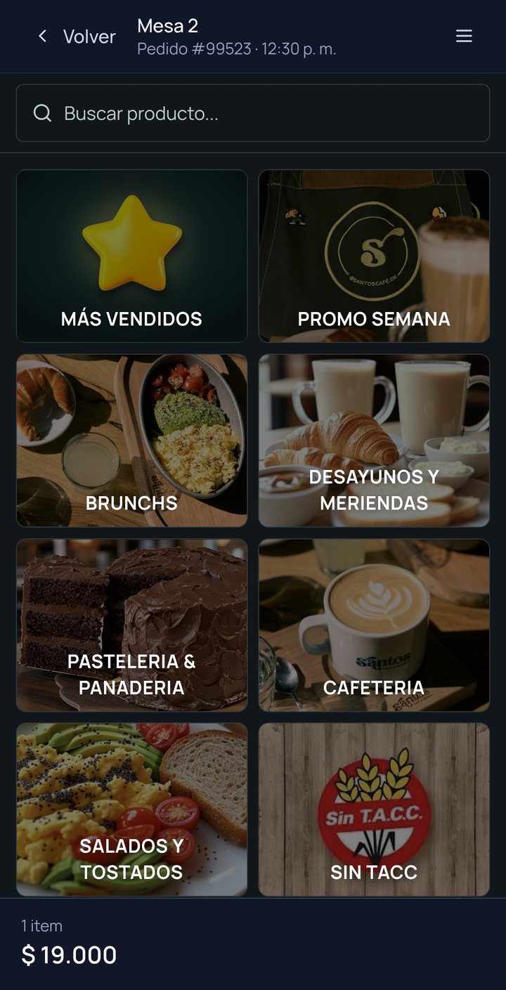 App Meseros — catálogo para cargar el pedido